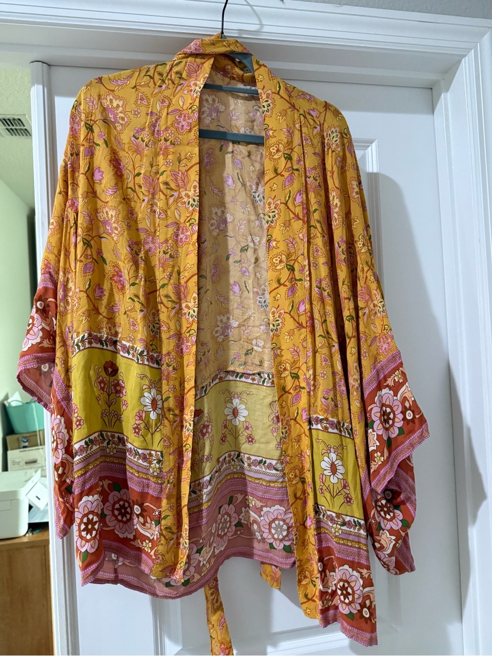 Spell Yellow Floral Kimono with Pink & Green Accents
